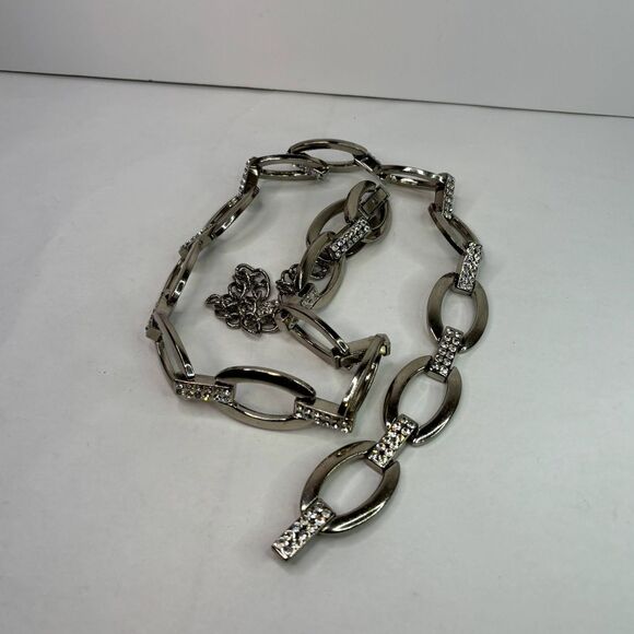 Vintage Diamond Link Marquis Eye Shaped Silver Belt Chain Womens - Picture 1 of 7